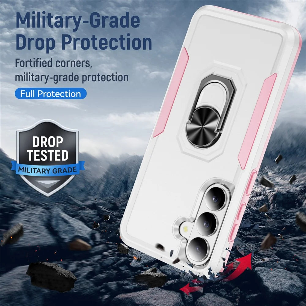 For Samsung Galaxy S26+ Case Military Grade Ring Kickstand PC + TPU Phone Cover -  White + Pink - 5