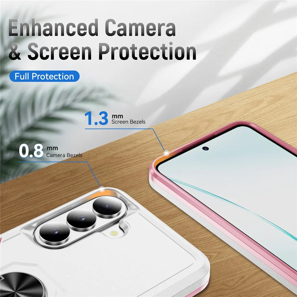 For Samsung Galaxy S26+ Case Military Grade Ring Kickstand PC + TPU Phone Cover -  White + Pink - 6
