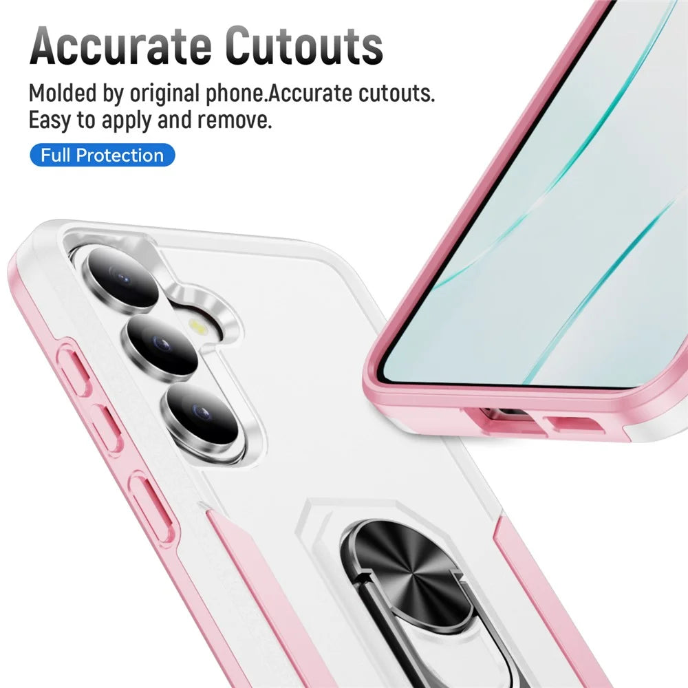 For Samsung Galaxy S26+ Case Military Grade Ring Kickstand PC + TPU Phone Cover -  White + Pink - 7