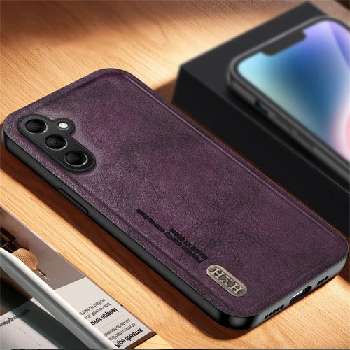 For Samsung Galaxy A18 5G / A18 4G / A17 5G / A17 4G Case Retro Texture Matte TPU + PU Leather Back Cover Support Magnetic Car Holder - Purple - 1
