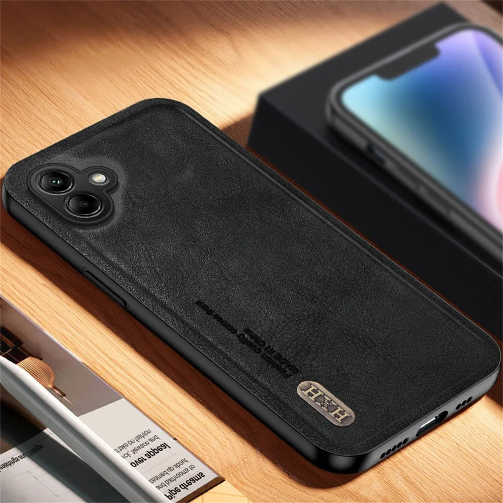 For Samsung Galaxy A08 5G / A08 4G / A07 4G Case Retro Texture Matte TPU + PU Leather Back Cover Support Magnetic Car Holder - Black - 2