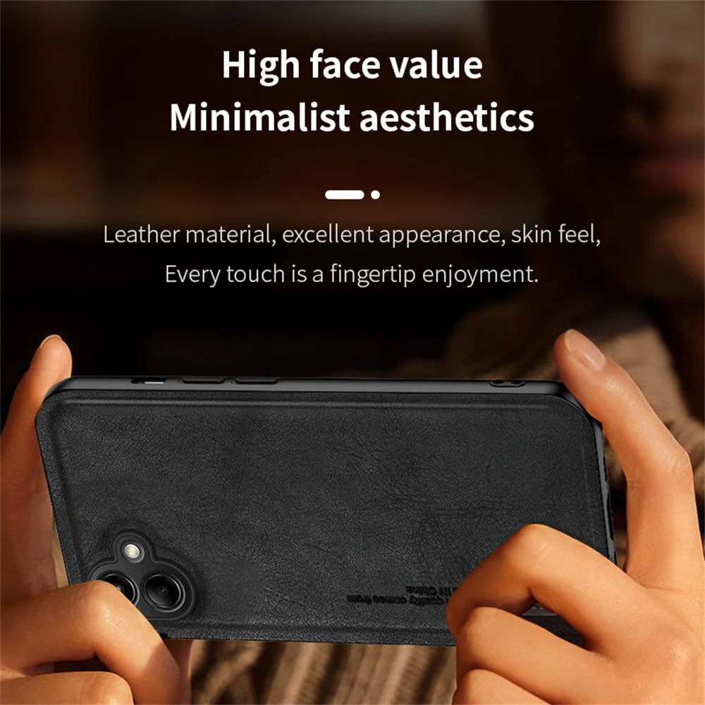 For Samsung Galaxy A08 5G / A08 4G / A07 4G Case Retro Texture Matte TPU + PU Leather Back Cover Support Magnetic Car Holder - Black - 5