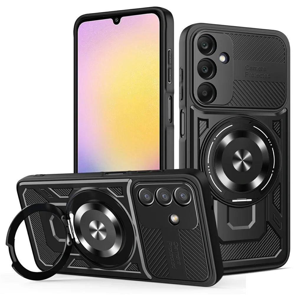 For Samsung Galaxy A57 5G Magnetic Case Rotating Kickstand TPU + PC Phone Cover - Black - 1