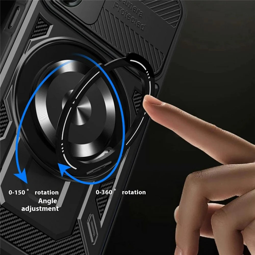 For Samsung Galaxy A08 5G / A08 4G / A07 4G Magnetic Case Rotating Kickstand TPU + PC Phone Cover - Black - 2
