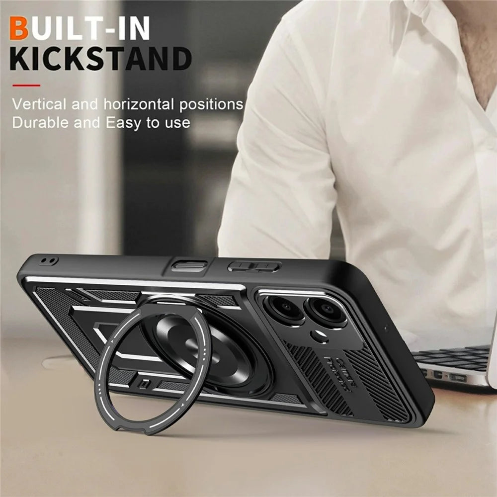 For Samsung Galaxy A08 5G / A08 4G / A07 4G Magnetic Case Rotating Kickstand TPU + PC Phone Cover - Black - 5