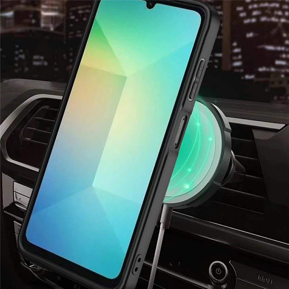 For Samsung Galaxy A08 5G / A08 4G / A07 4G Magnetic Case Rotating Kickstand TPU + PC Phone Cover - Black - 6