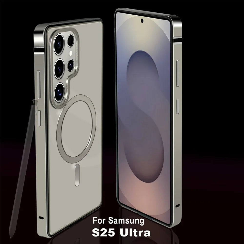 For Samsung Galaxy S25 Ultra Aluminum Alloy Magnetic Case Shockproof Phone Cover - Grey - 2