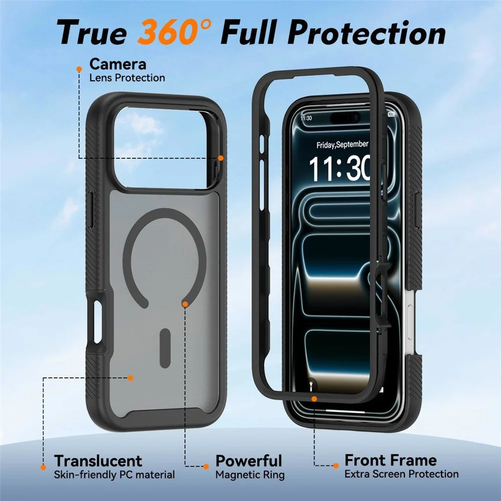 For iPhone 18 Pro / 17 Pro Magnetic Phone Case Detachable 2 in 1 Translucent Matte PC TPU Back Cover Compatible with MagSafe - Black - 4