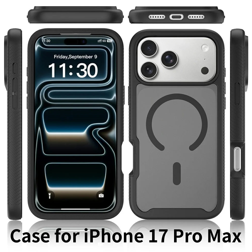 For iPhone 18 Pro / 17 Pro Magnetic Phone Case Detachable 2 in 1 Translucent Matte PC TPU Back Cover Compatible with MagSafe - Black - 7