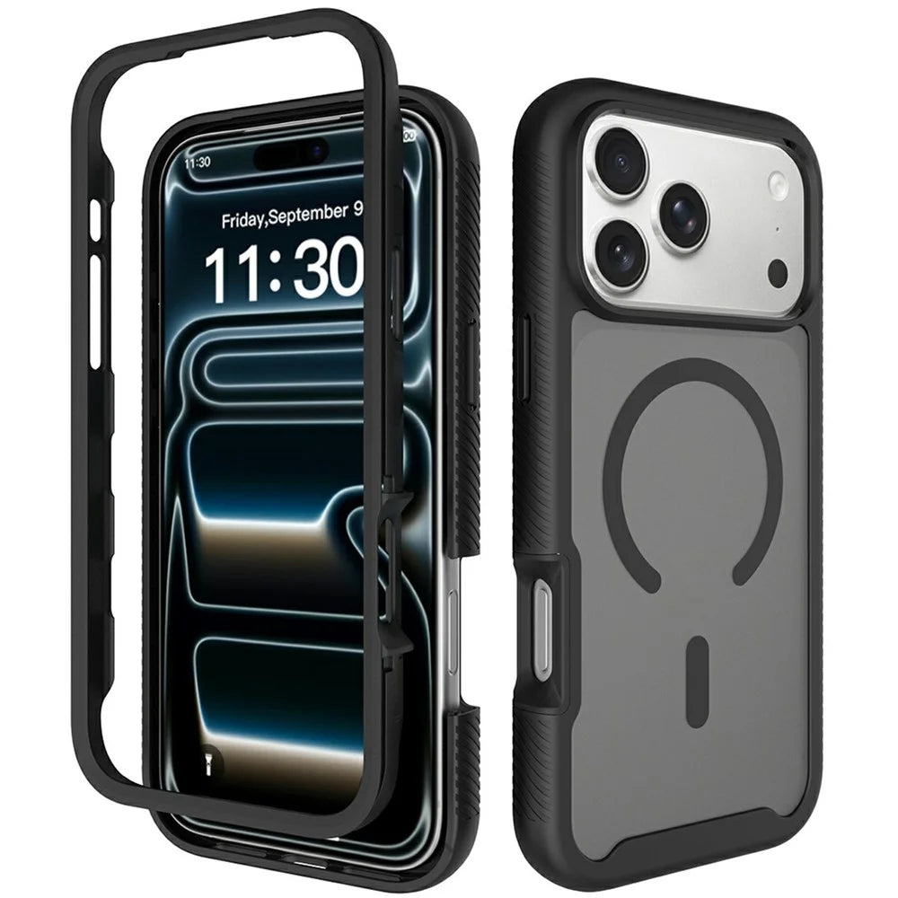 For iPhone 18 Pro Max / 17 Pro Max Magnetic Phone Case Detachable 2 in 1 Translucent Matte PC TPU Back Cover Compatible with MagSafe - Black - 1