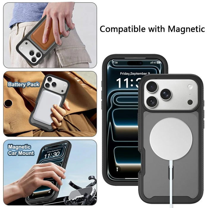 For iPhone 18 Pro Max / 17 Pro Max Magnetic Phone Case Detachable 2 in 1 Translucent Matte PC TPU Back Cover Compatible with MagSafe - Black - 6