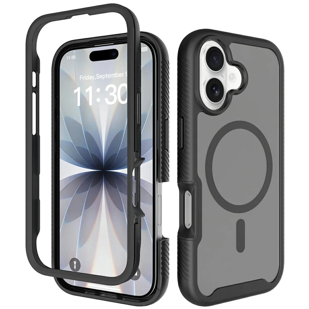 For iPhone 17 Magnetic Phone Case Detachable 2 in 1 Translucent Matte PC TPU Back Cover Compatible with MagSafe - Black - 1