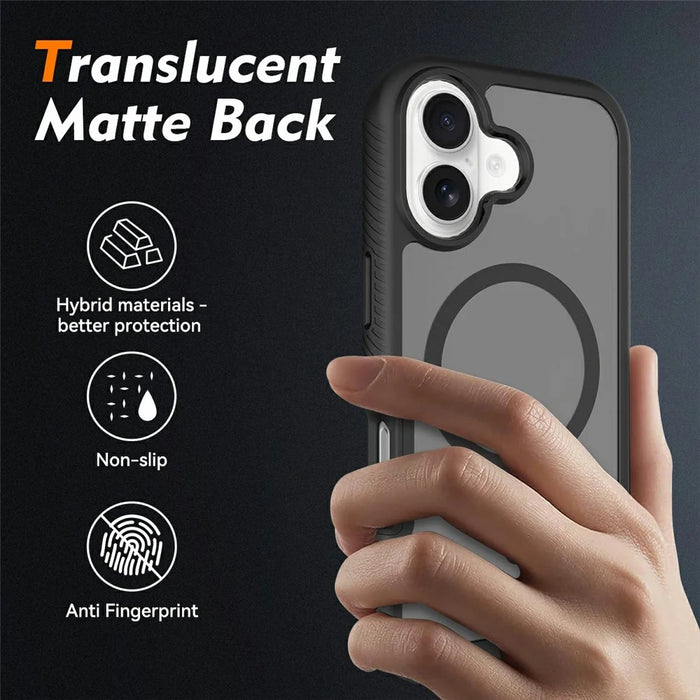 For iPhone 17 Magnetic Phone Case Detachable 2 in 1 Translucent Matte PC TPU Back Cover Compatible with MagSafe - Black - 2