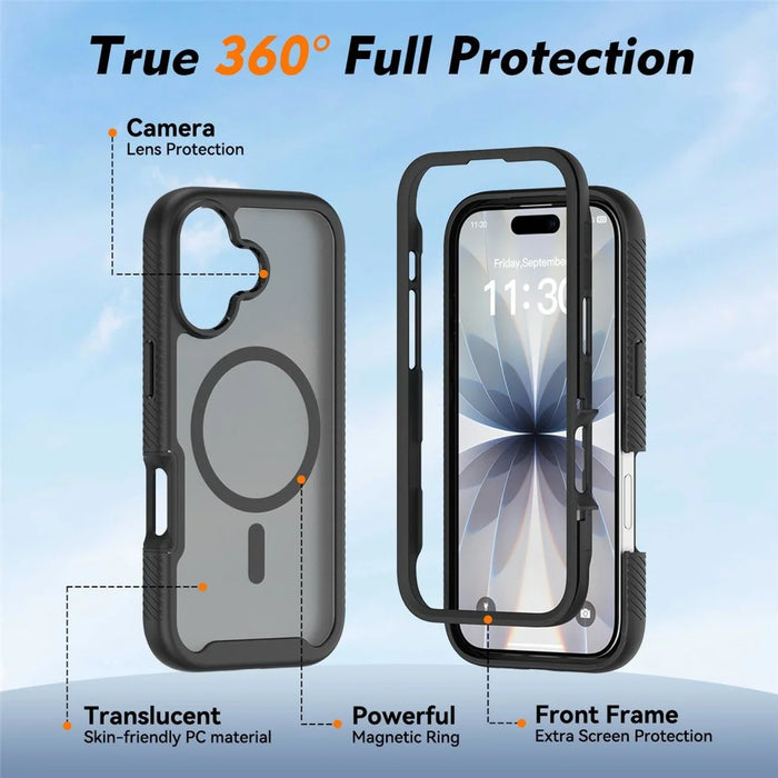 For iPhone 17 Magnetic Phone Case Detachable 2 in 1 Translucent Matte PC TPU Back Cover Compatible with MagSafe - Black - 4