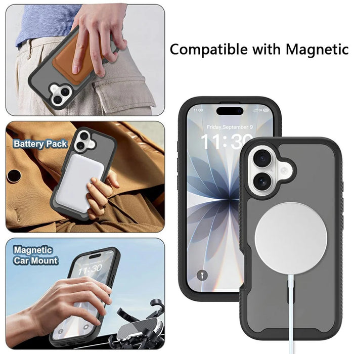 For iPhone 17 Magnetic Phone Case Detachable 2 in 1 Translucent Matte PC TPU Back Cover Compatible with MagSafe - Black - 6