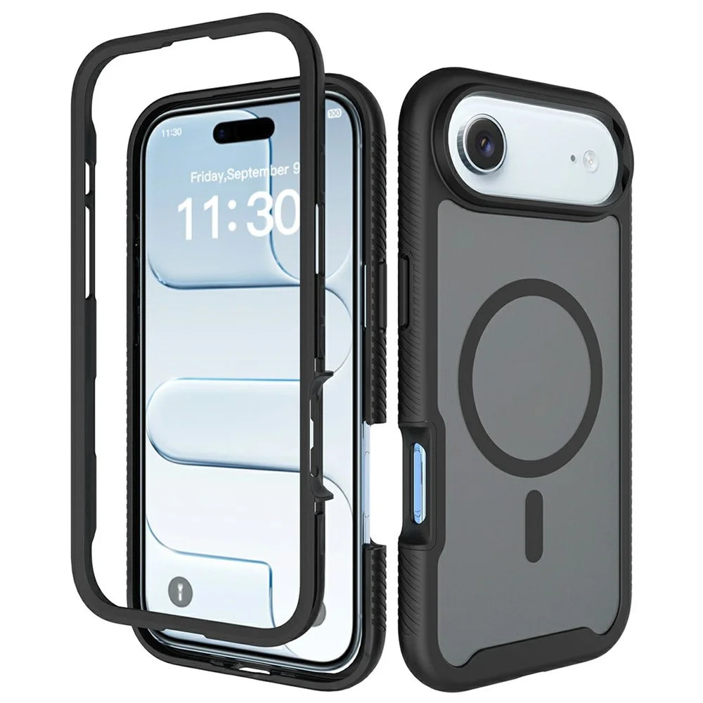 For iPhone Air Magnetic Phone Case Detachable 2 in 1 Translucent Matte PC TPU Back Cover Compatible with MagSafe - Black - 1