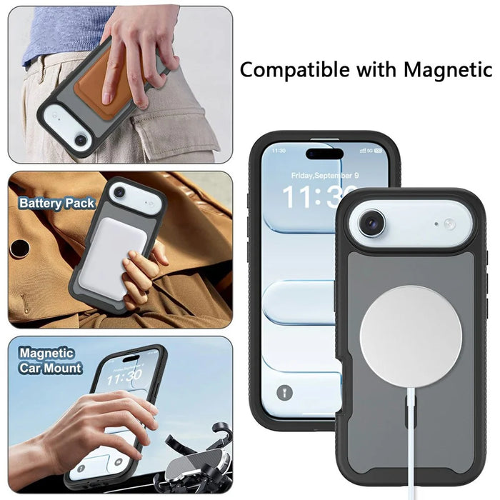 For iPhone Air Magnetic Phone Case Detachable 2 in 1 Translucent Matte PC TPU Back Cover Compatible with MagSafe - Black - 6