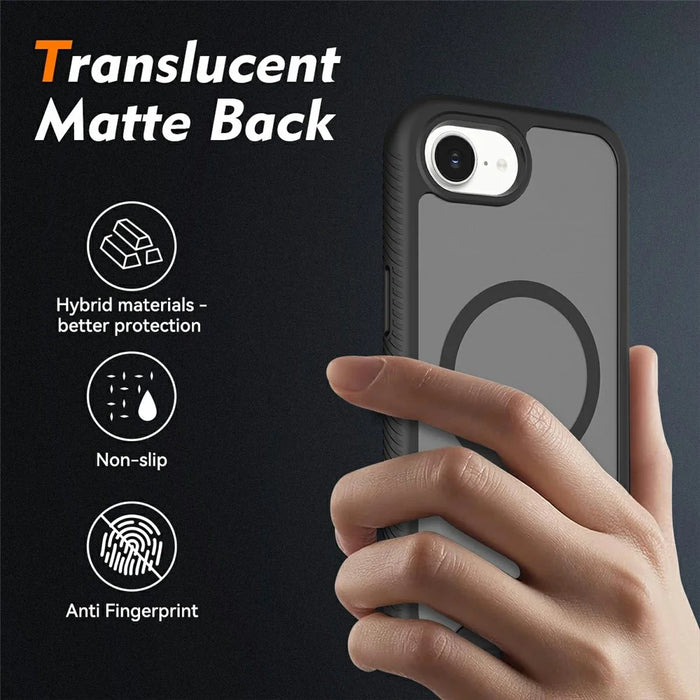 For iPhone 17e / 16e Magnetic Phone Case Detachable 2 in 1 Translucent Matte PC TPU Back Cover Compatible with MagSafe - Black - 2