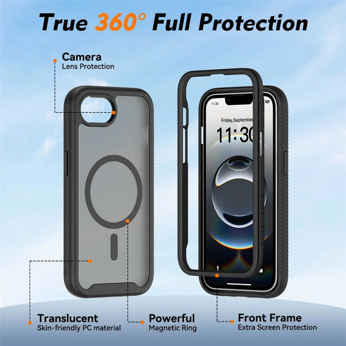 For iPhone 17e / 16e Magnetic Phone Case Detachable 2 in 1 Translucent Matte PC TPU Back Cover Compatible with MagSafe - Black - 4