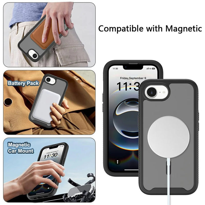 For iPhone 17e / 16e Magnetic Phone Case Detachable 2 in 1 Translucent Matte PC TPU Back Cover Compatible with MagSafe - Black - 6