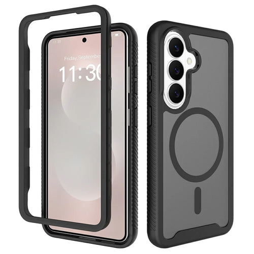 For Samsung Galaxy S26 Magnetic Phone Case Detachable 2 in 1 Translucent Matte PC TPU Back Cover - Black - 1