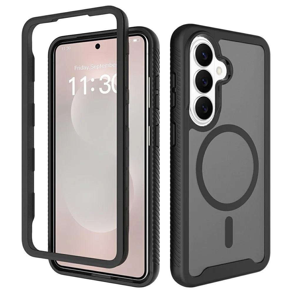 For Samsung Galaxy S26 Magnetic Phone Case Detachable 2 in 1 Translucent Matte PC TPU Back Cover - Black - 1
