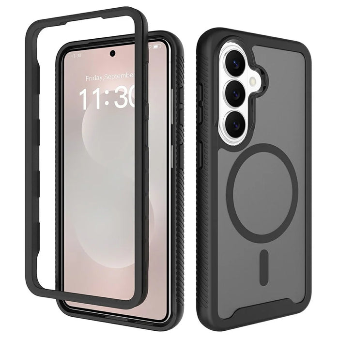For Samsung Galaxy S26 Magnetic Phone Case Detachable 2 in 1 Translucent Matte PC TPU Back Cover - Black - 1