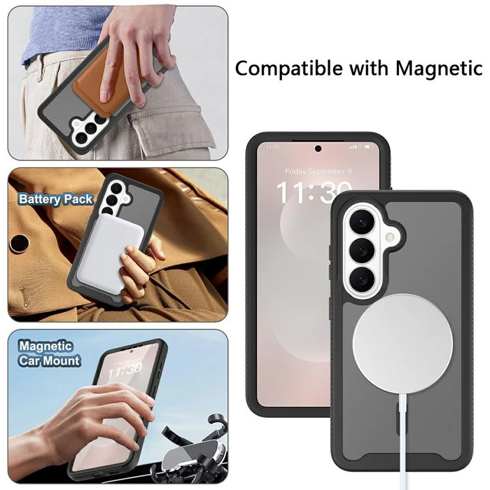 For Samsung Galaxy S26 Magnetic Phone Case Detachable 2 in 1 Translucent Matte PC TPU Back Cover - Black - 6