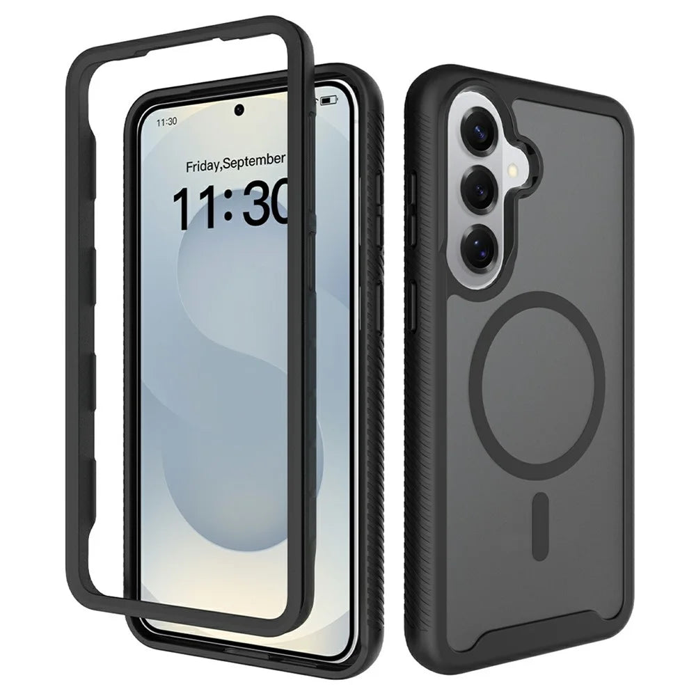 For Samsung Galaxy S26+ Magnetic Phone Case Detachable 2 in 1 Translucent Matte PC TPU Back Cover - Black - 1