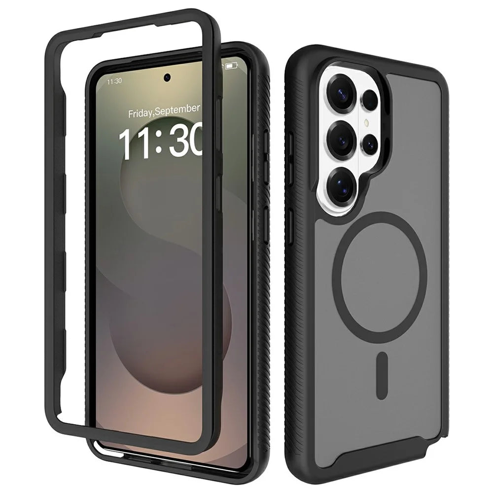 For Samsung Galaxy S26 Ultra Magnetic Phone Case Detachable 2 in 1 Translucent Matte PC TPU Back Cover - Black - 1