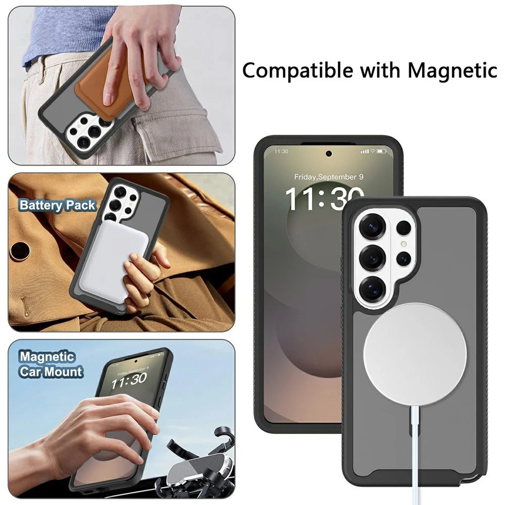 For Samsung Galaxy S26 Ultra Magnetic Phone Case Detachable 2 in 1 Translucent Matte PC TPU Back Cover - Black - 6