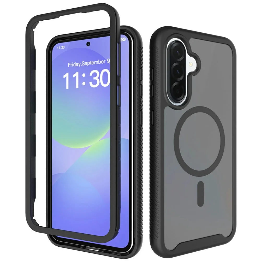 For Samsung Galaxy A37 5G Magnetic Phone Case Detachable 2 in 1 Translucent Matte PC TPU Back Cover - Black - 1