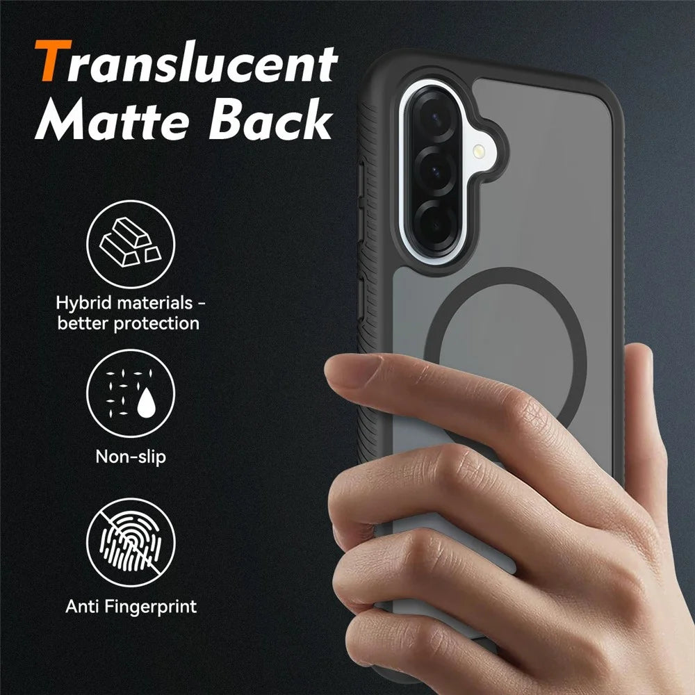For Samsung Galaxy A37 5G Magnetic Phone Case Detachable 2 in 1 Translucent Matte PC TPU Back Cover - Black - 2