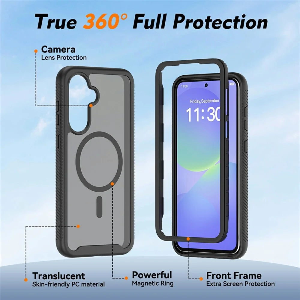 For Samsung Galaxy A37 5G Magnetic Phone Case Detachable 2 in 1 Translucent Matte PC TPU Back Cover - Black - 4