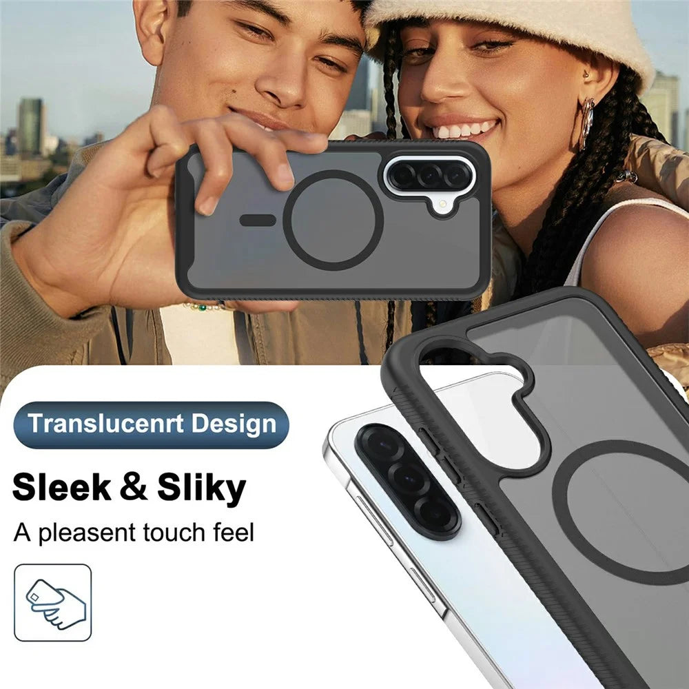 For Samsung Galaxy A37 5G Magnetic Phone Case Detachable 2 in 1 Translucent Matte PC TPU Back Cover - Black - 5
