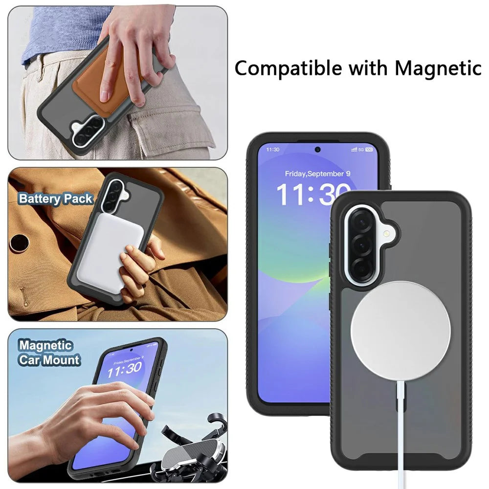 For Samsung Galaxy A37 5G Magnetic Phone Case Detachable 2 in 1 Translucent Matte PC TPU Back Cover - Black - 6