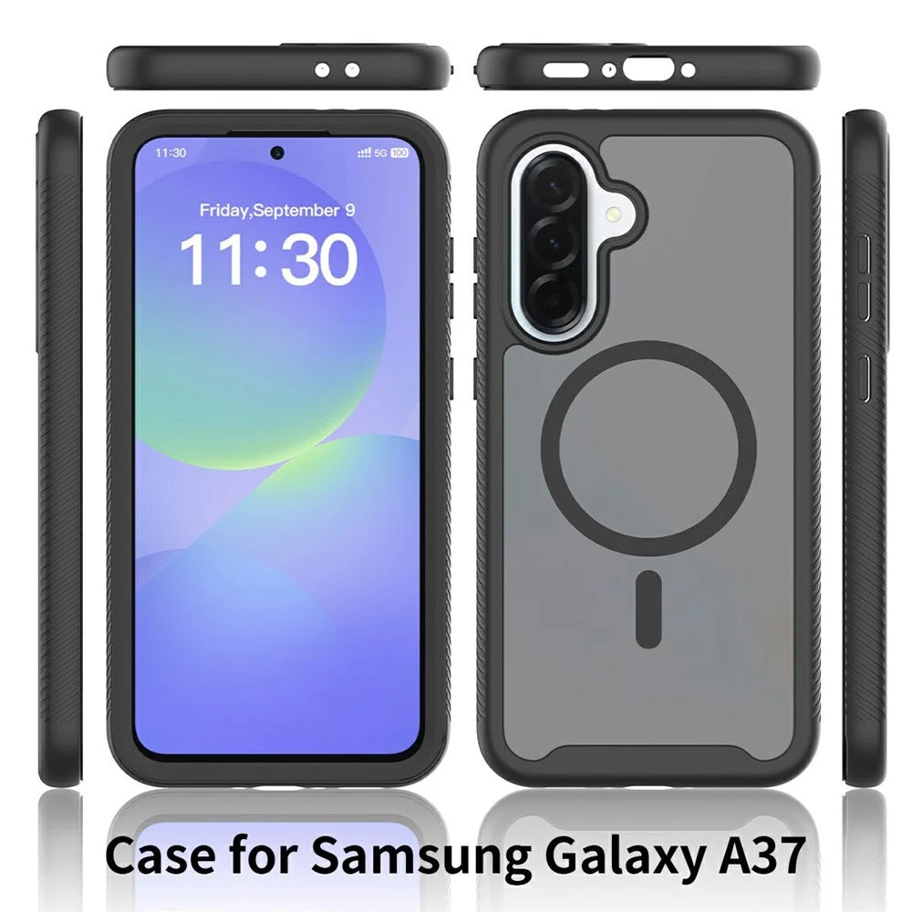 For Samsung Galaxy A37 5G Magnetic Phone Case Detachable 2 in 1 Translucent Matte PC TPU Back Cover - Black - 7