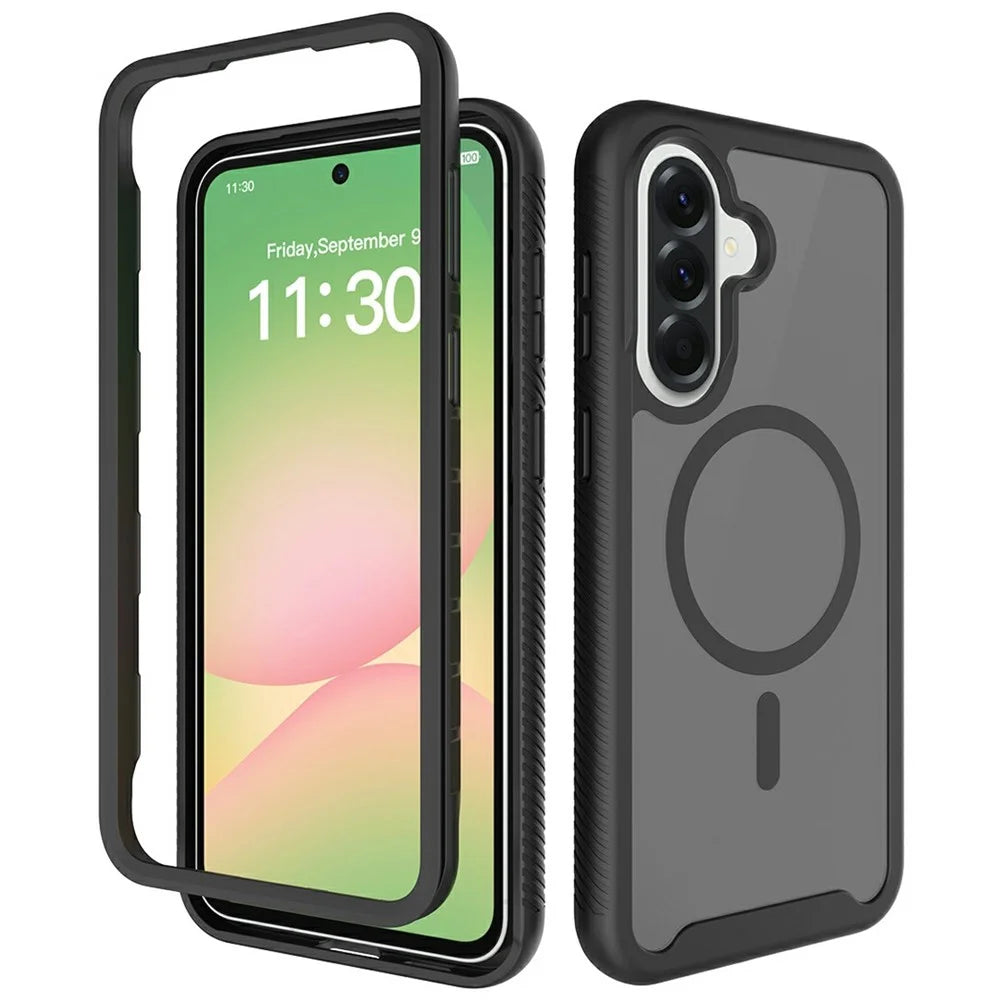 For Samsung Galaxy A57 5G Magnetic Phone Case Detachable 2 in 1 Translucent Matte PC TPU Back Cover - Black - 1