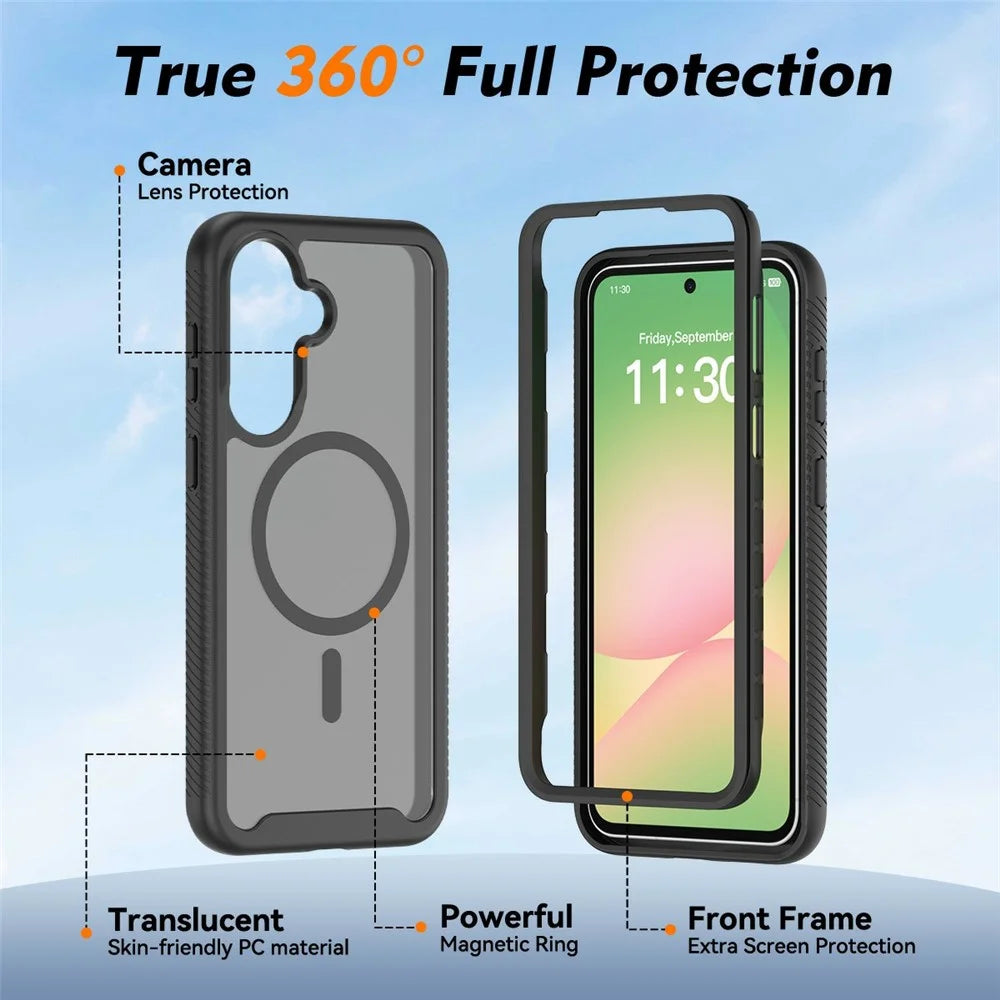 For Samsung Galaxy A57 5G Magnetic Phone Case Detachable 2 in 1 Translucent Matte PC TPU Back Cover - Black - 4