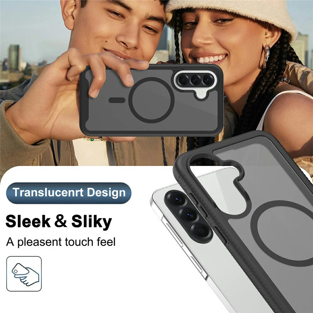 For Samsung Galaxy A57 5G Magnetic Phone Case Detachable 2 in 1 Translucent Matte PC TPU Back Cover - Black - 5