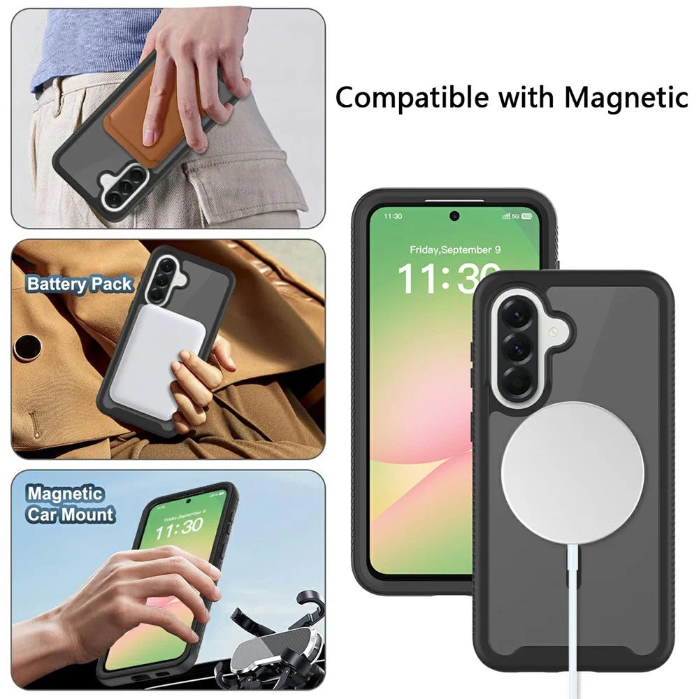 For Samsung Galaxy A57 5G Magnetic Phone Case Detachable 2 in 1 Translucent Matte PC TPU Back Cover - Black - 6