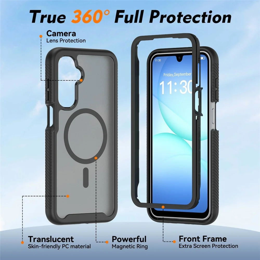 Magnetic Phone Case For Samsung Galaxy A17 4G  /  A17 5G Detachable 2 in 1 Translucent Matte PC TPU Back Cover - Black - 4