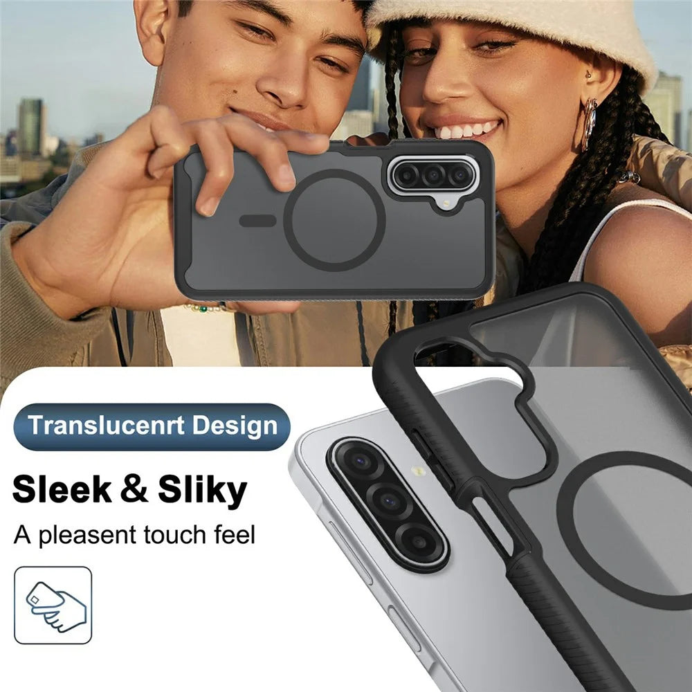 Magnetic Phone Case For Samsung Galaxy A26 5G  /  A16 5G  /  A16 4G Detachable 2 in 1 Translucent Matte PC TPU Back Cover - Black - 5