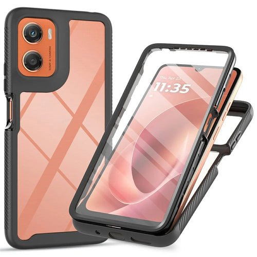 For Motorola Moto G06 Power 4G / G06 4G Clear Case PC + TPU Phone Back Cover with PET Screen Film - Black - 1