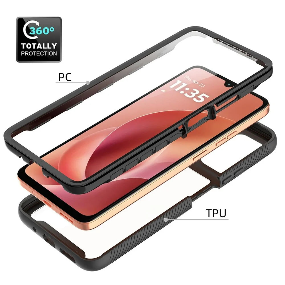 For Motorola Moto G06 Power 4G / G06 4G Clear Case PC + TPU Phone Back Cover with PET Screen Film - Black - 4