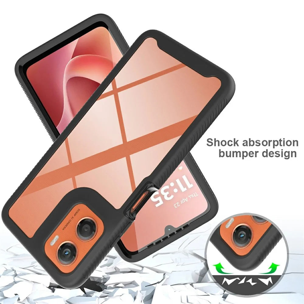 For Motorola Moto G06 Power 4G / G06 4G Clear Case PC + TPU Phone Back Cover with PET Screen Film - Black - 5