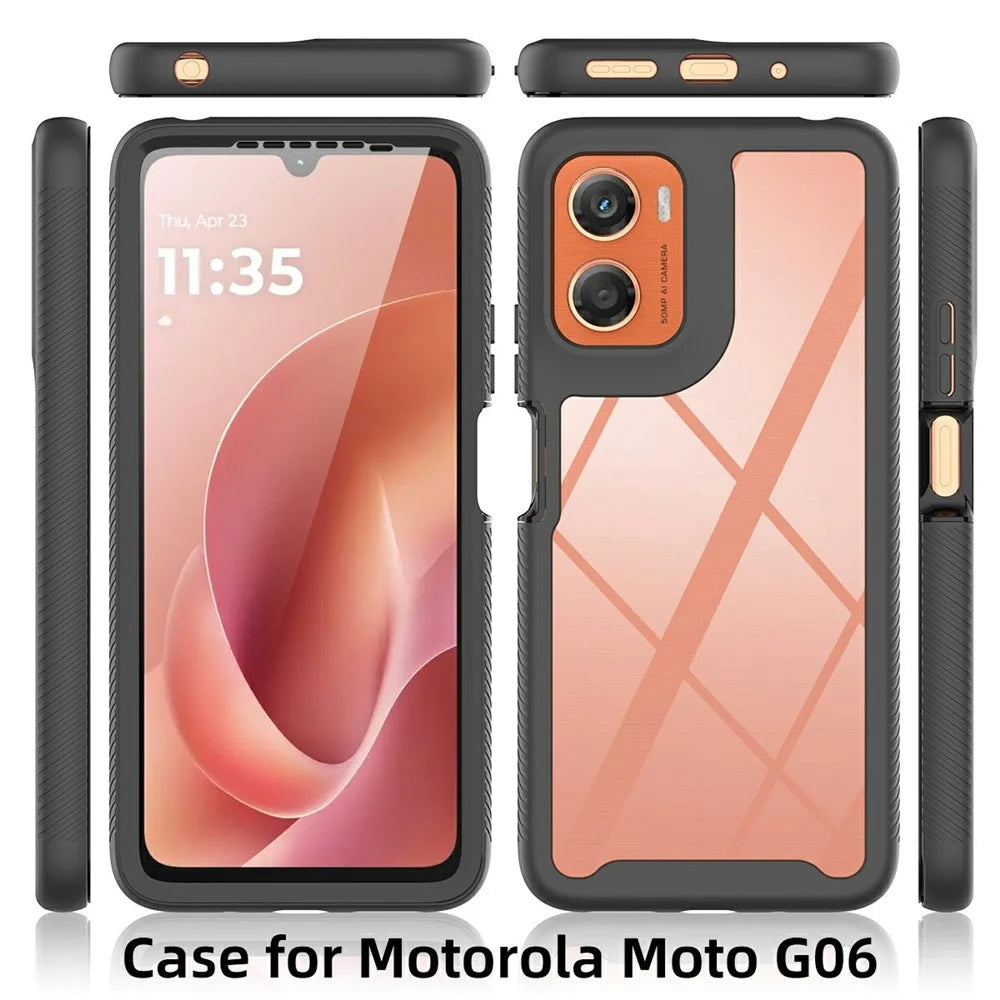 For Motorola Moto G06 Power 4G / G06 4G Clear Case PC + TPU Phone Back Cover with PET Screen Film - Black - 6