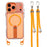 For iPhone 17 Pro Max Magnetic Phone Case Acrylic PC Back Cover with Adjustable Strap Kickstand Compatible with MagSafe - Transparent Orange - 1