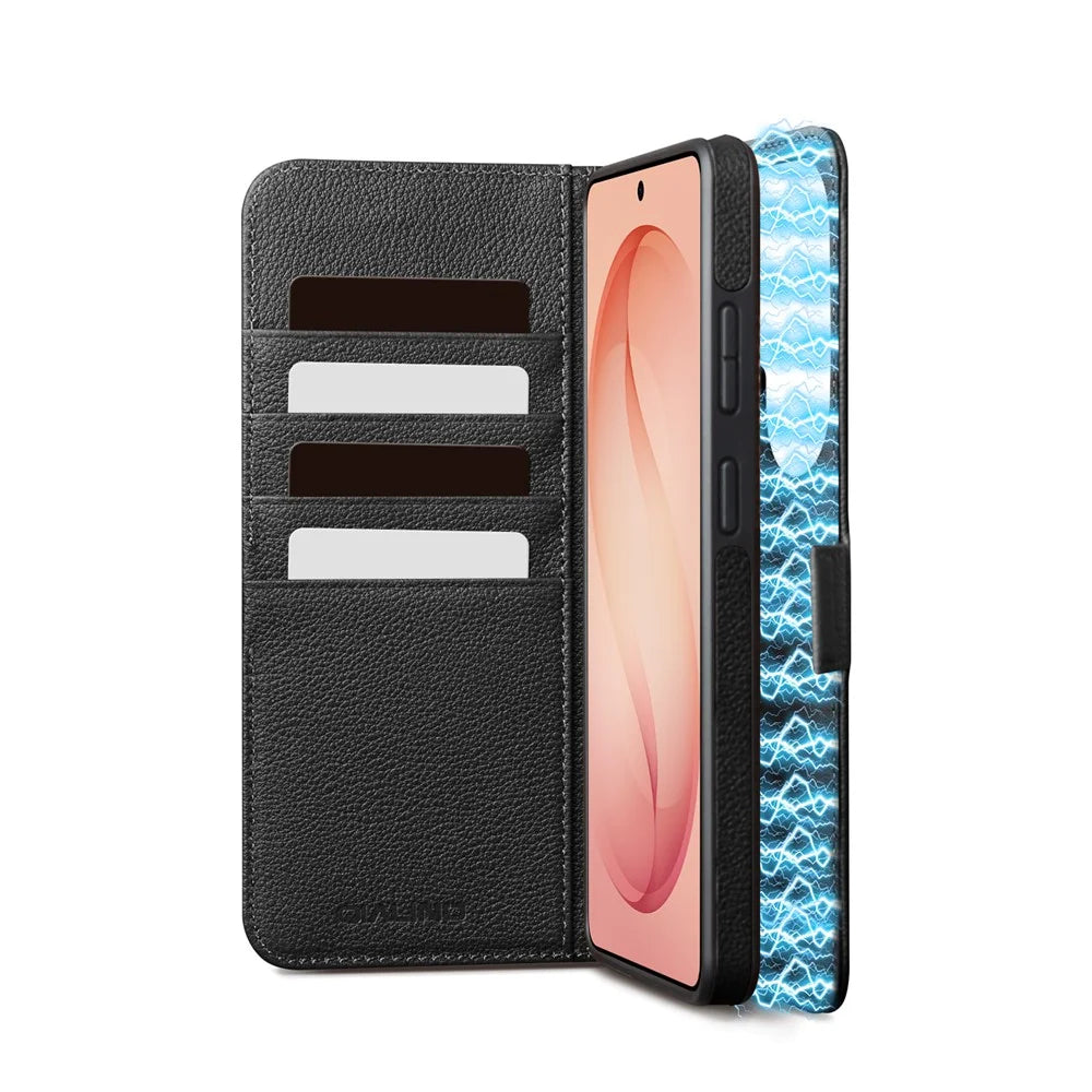 QIALINO For Samsung Galaxy S26 Ultra Magnetic Wallet Case Genuine Leather Detachable Flip Phone Cover - Black - 2