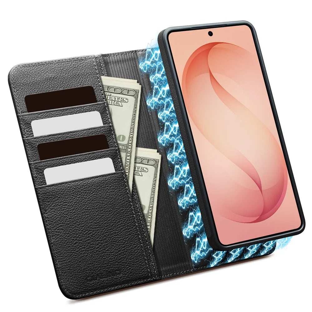 QIALINO For Samsung Galaxy S26 Ultra Magnetic Wallet Case Genuine Leather Detachable Flip Phone Cover - Black - 4
